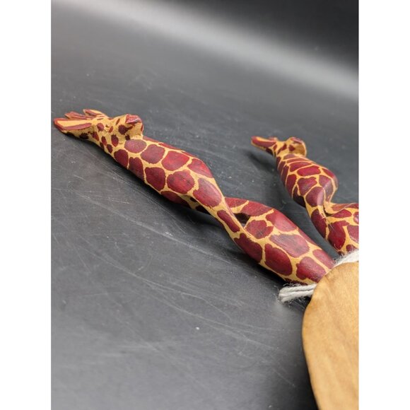 Giraffe Salad Serving Set African Hand Carved Wooden Large Fork and Spoon 12" - Picture 5 of 9